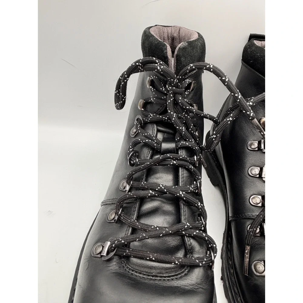 Lands' End Men's Black Leather Hiking Combat Boots Size 10 – Lug Sole Lace-Up